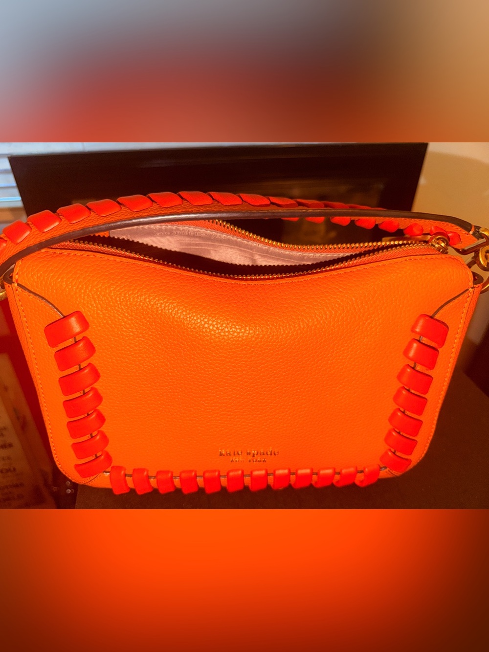 Kate Spade Crush Whipstitched Medium Crossbody Bag Orange Zinnia